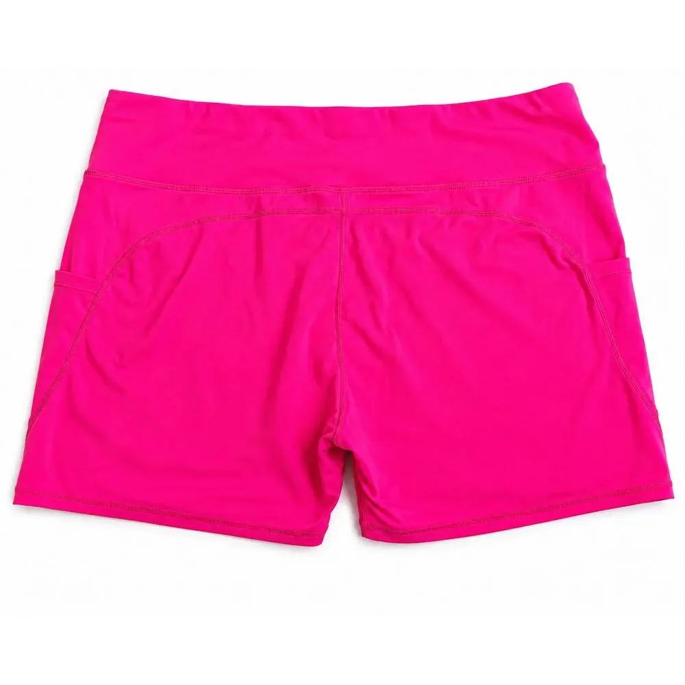 Women’s 3XL Hot Pink Athletic Shorts High Waist Stretch Side Pockets